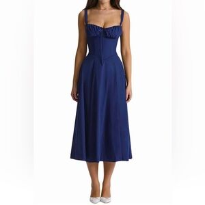 Navy Milkmaid Lace Up Sundress